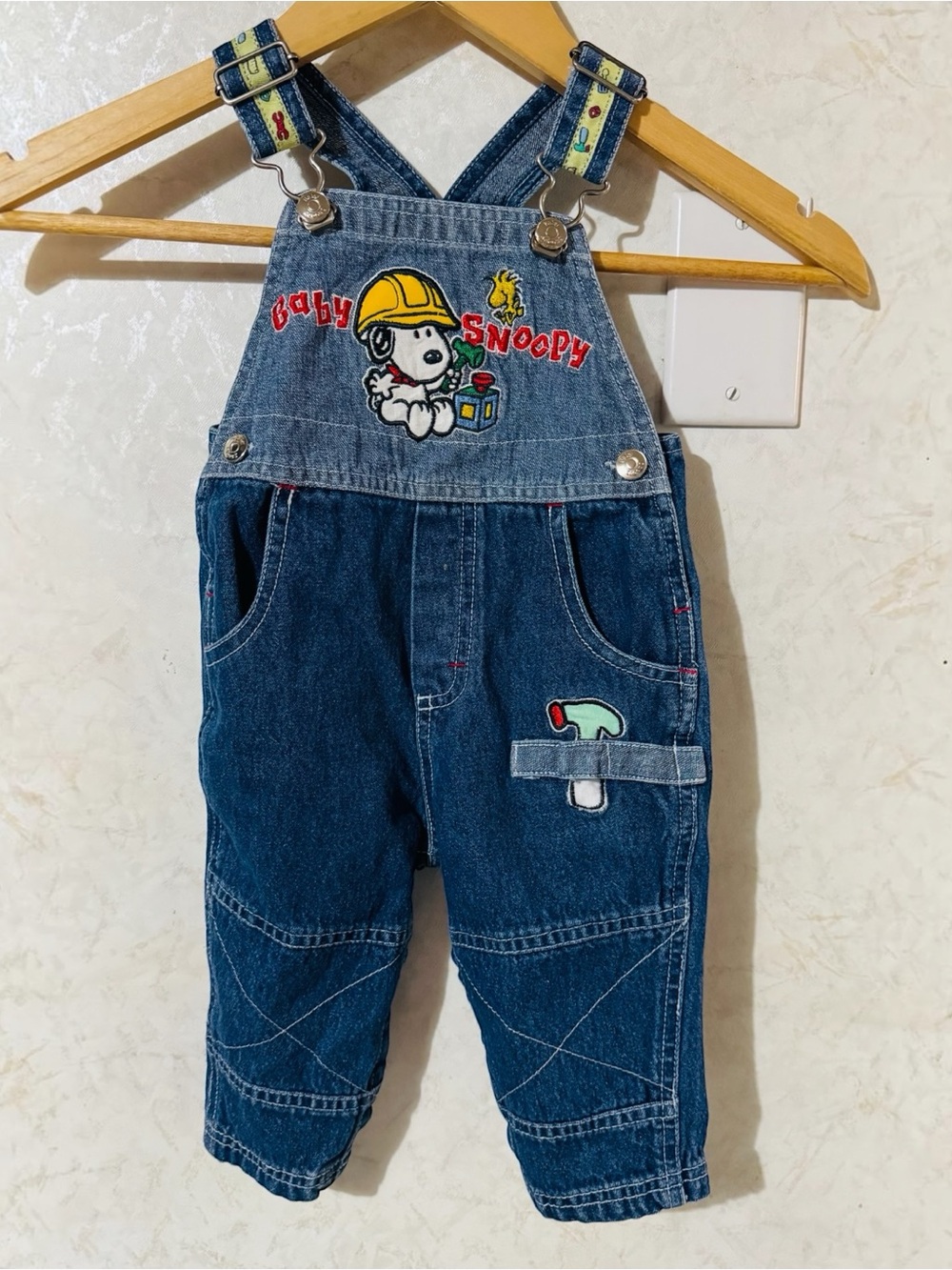 SNOOPY Baby Work Crew Overalls Bibs Denim Jean Embroidered Cotton Boys Infan
